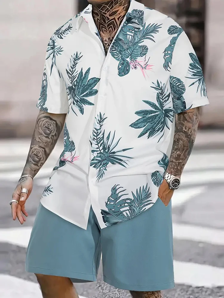 Hawaiian Men\'s Short-sleeved Shirt And Beach Shorts Set Summer Casual Men\'s Shirt Beach Vacation Loose Breathable Men\'s Shorts