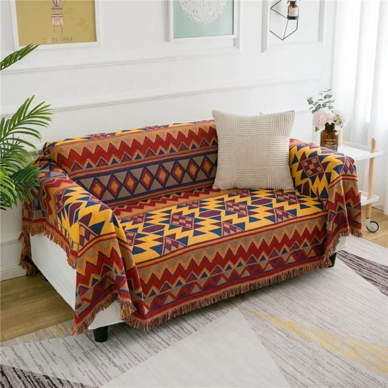 

Bohemia Style Knitted Cotton Blanket Sofa Cover Geometric Jacquard Coverlet for Living Room Decor Tapestry Bedspread on the Bed