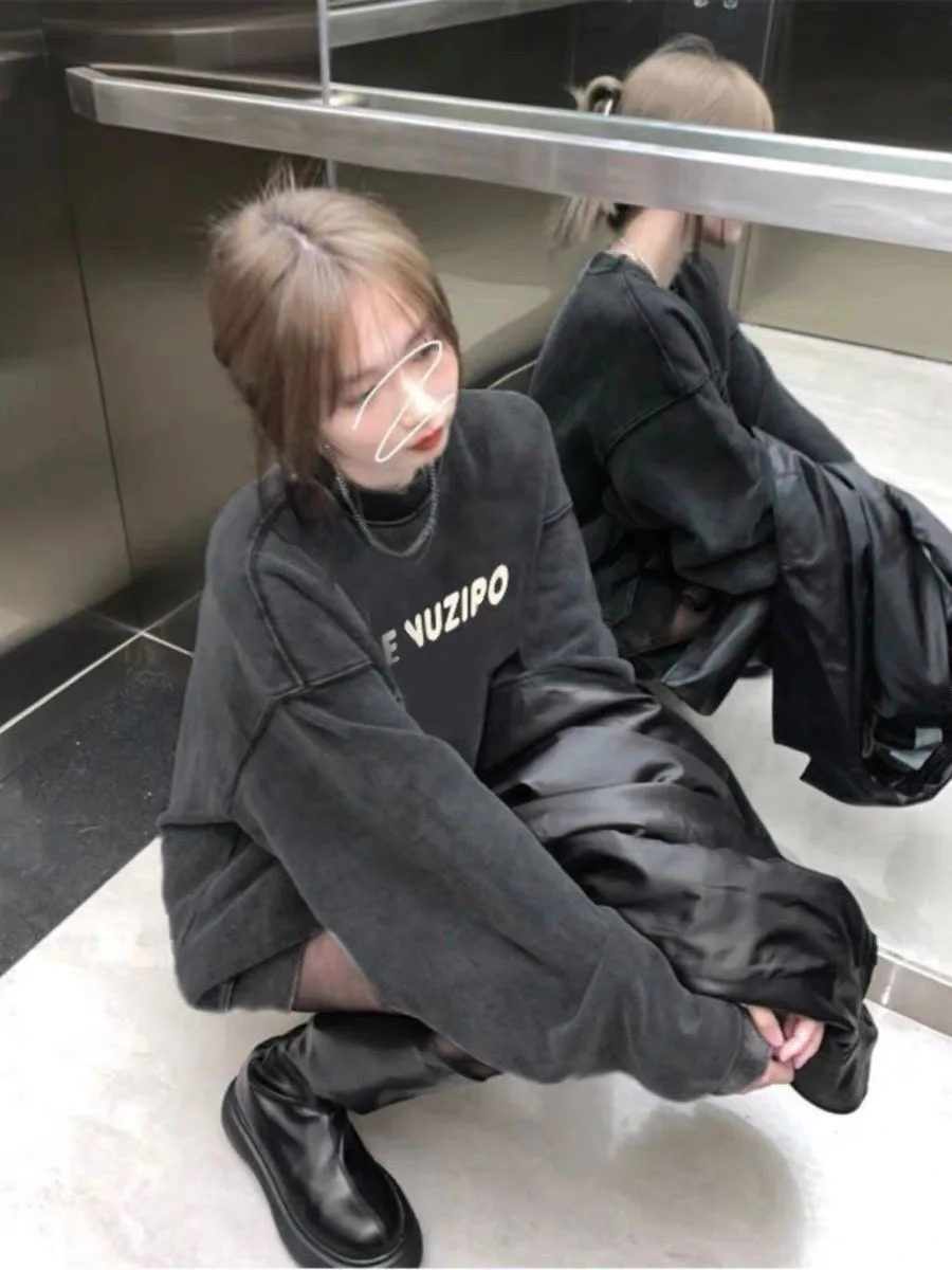 Real shot – sweat-shirt surdimensionné à col ras du cou pour femmes, style hip-hop américain, Design Vintage, Niche, tendance, haut ample, 2025