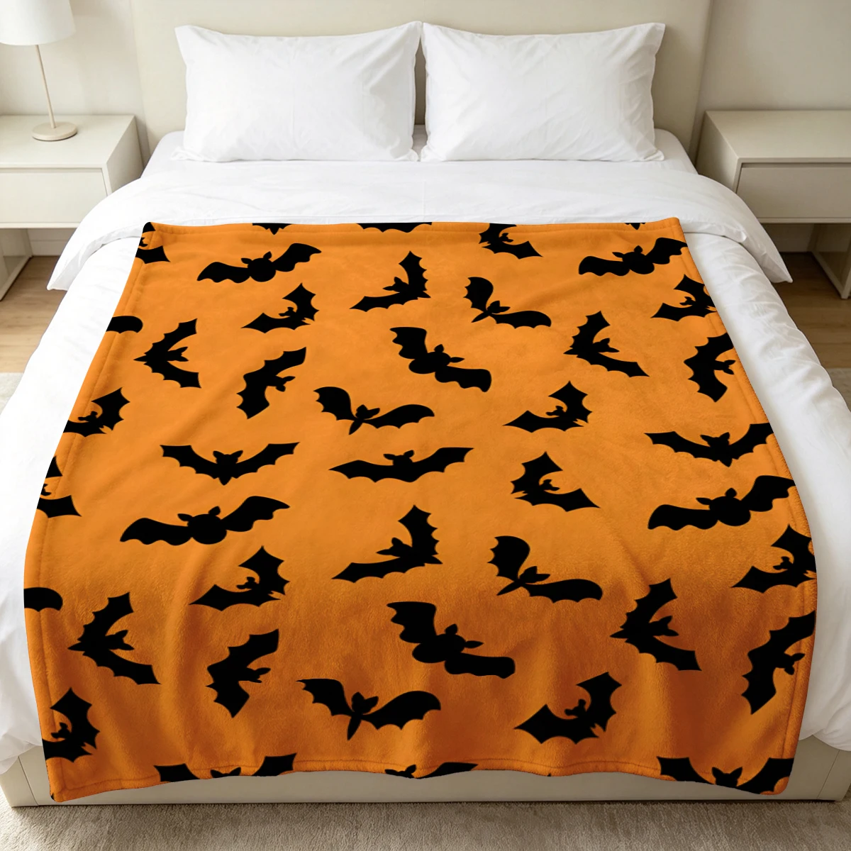 Orange Shred Bat Wings Soft Fluffy Flannel Blanket Super Cozy Lightweight Bed Blanket for Halloween Sofa Bed Christmas Decor
