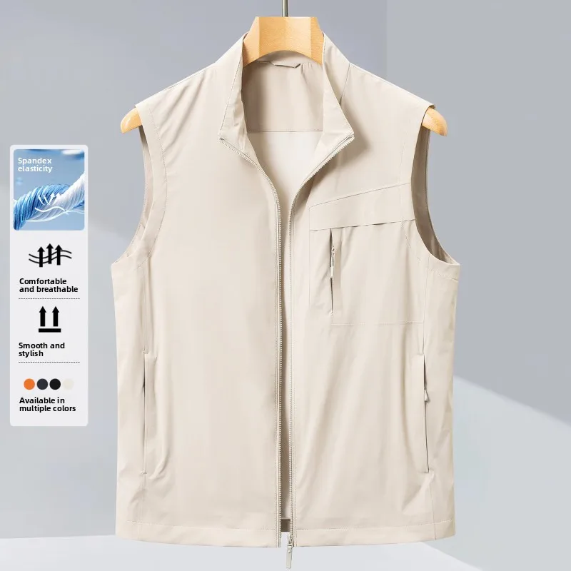 

Men's Busin Casual Stand Collar Zipper Vest Spring Autumn New Sle Mid-aged Lightweight Luxury Spring oulder Coat