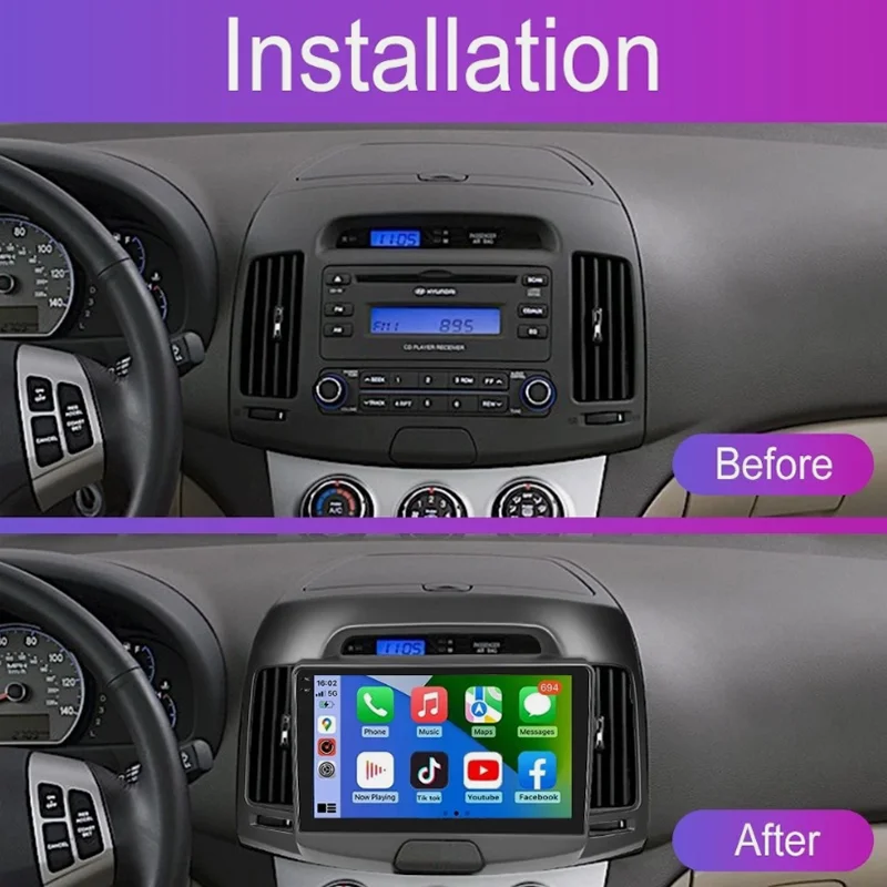 9'' 4+64GB For Hyundai Elantra 2006-2010 Car Radio Android 15 System Wireless Carplay FM GPS Head Unit + Outer Frame + Cable