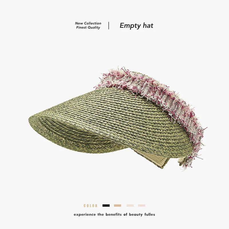 Natural wheat straw open-top hat for women Summer sun protection and foldable sunshade Breathable sun hat for spring