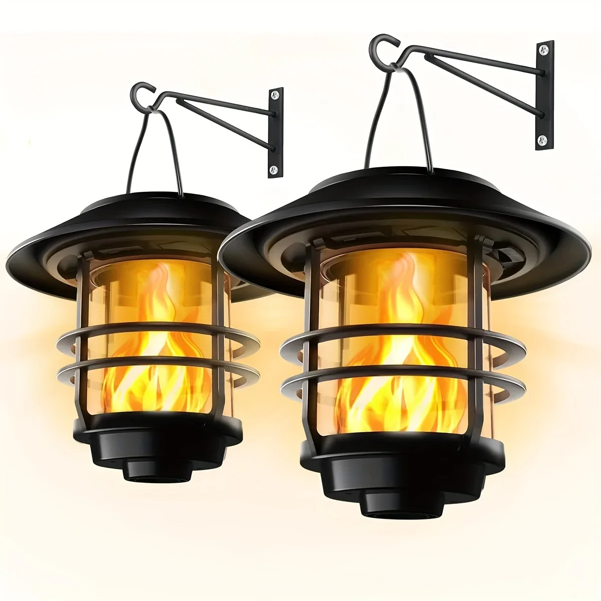 

2Pack Solar Wall Lantern Outdoor Flickering Flames Solar Sconce Light Outdoor Hanging Solar Lamp Wall Mount for Front Porch Yard