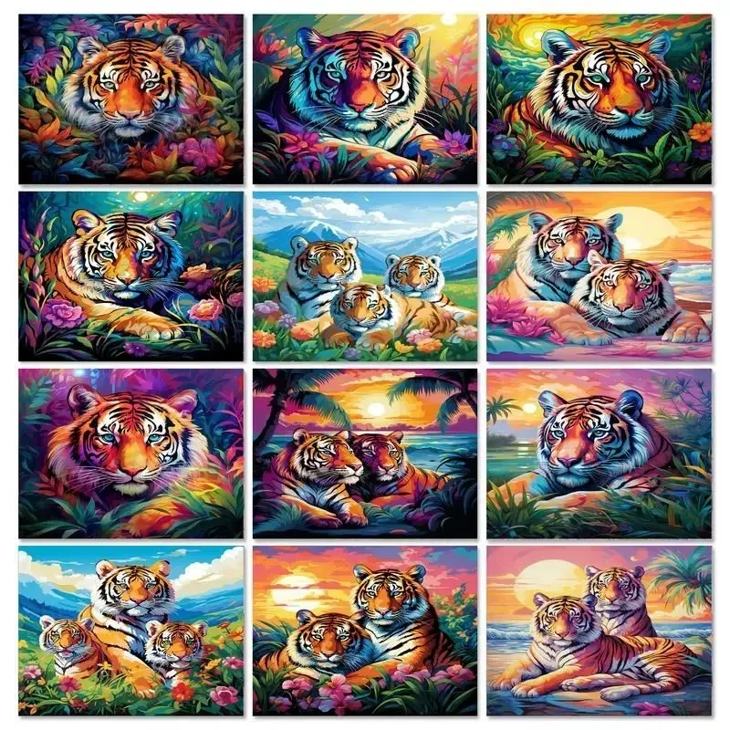 

126605 Paint By Number Tiger Handpainted Picture Starter Kits Animals Drawing On Canvas Painting With Numbers Home Decoration