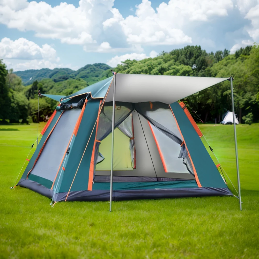 Automatic Quick Open Tent with Canopy Portable Hexagonal Tent Sun-Protection Beach Travel Tent for Family 3-4/4-6 People