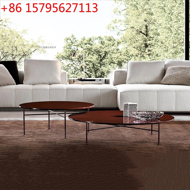

Italian minimalist coffee table living room household high-end small apartment round wooden surface modern simple sofa table