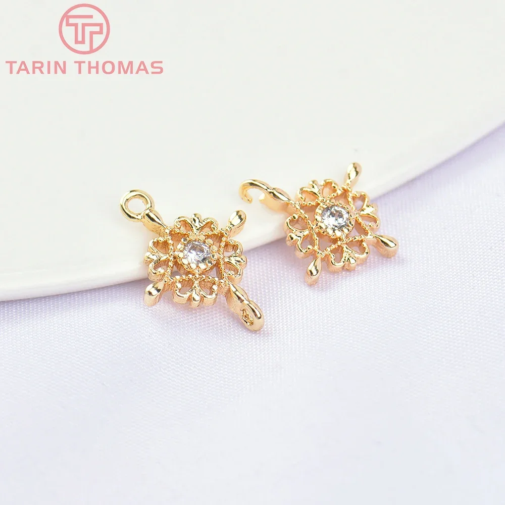 

(5668) 6PCS 16MM 24K Gold Color Brass with Zircon Double Hole Charms Pendants High Quality DIY Jewelry Making Findings Wholesale