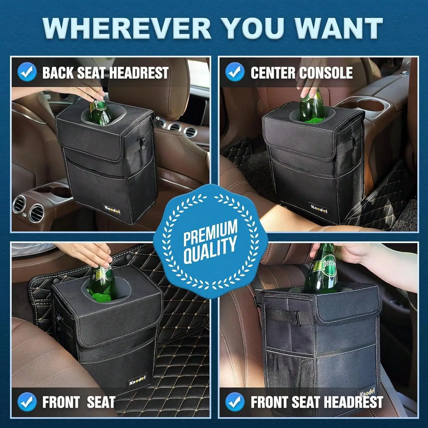 سلة مهملات السيارة المقاومة للتسرب بسعة 2 جالون سوداء مقاومة للتسرب لعام 2025 مع غطاء - مثالية للسيارات وسيارات الدفع الرباعي والشاحنات |   قابلة للطي