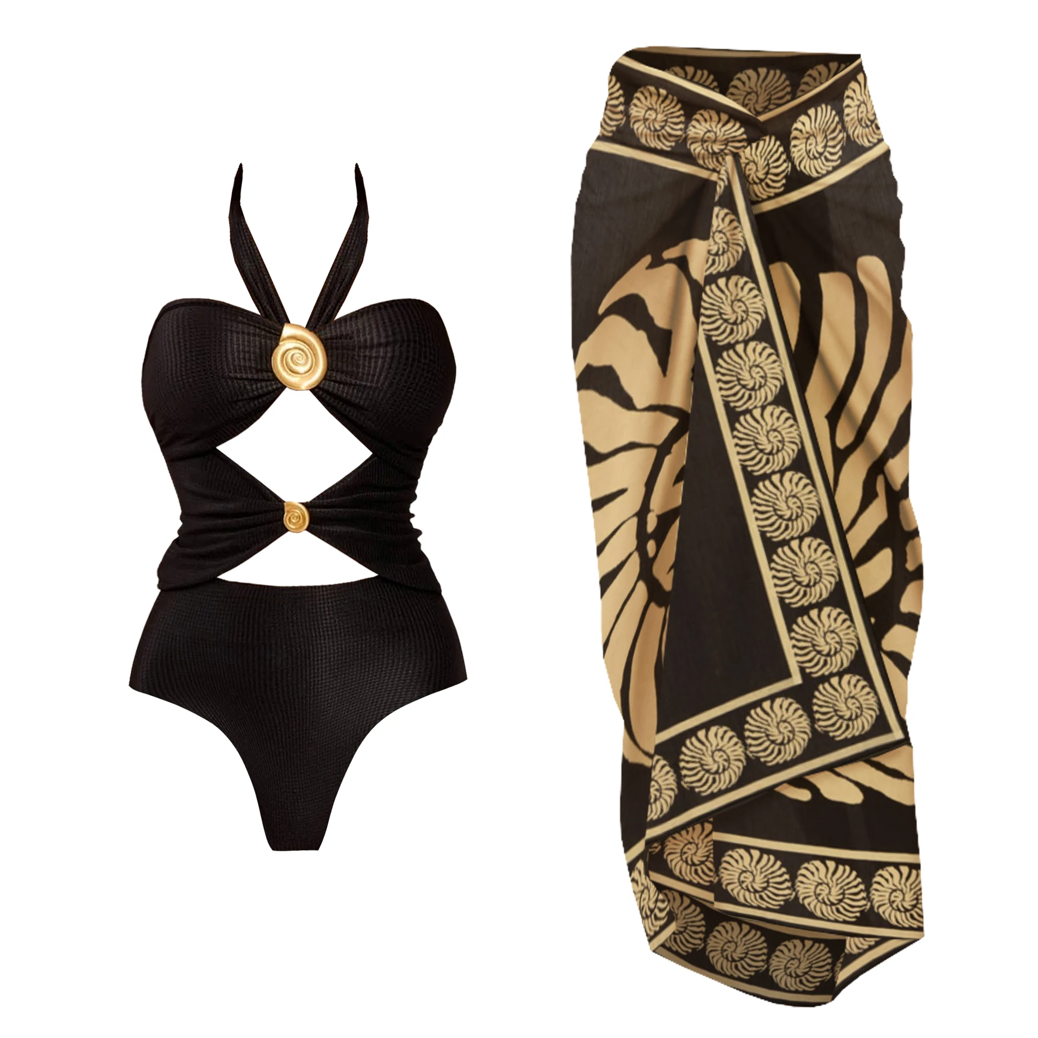 2Pcs Deep V One Piece Swimsuit Sexy Women Swimwear 2025 Shiny Star Bikini High Waist Biquini Female Swim Suit Bodysuit Beachwear image 4