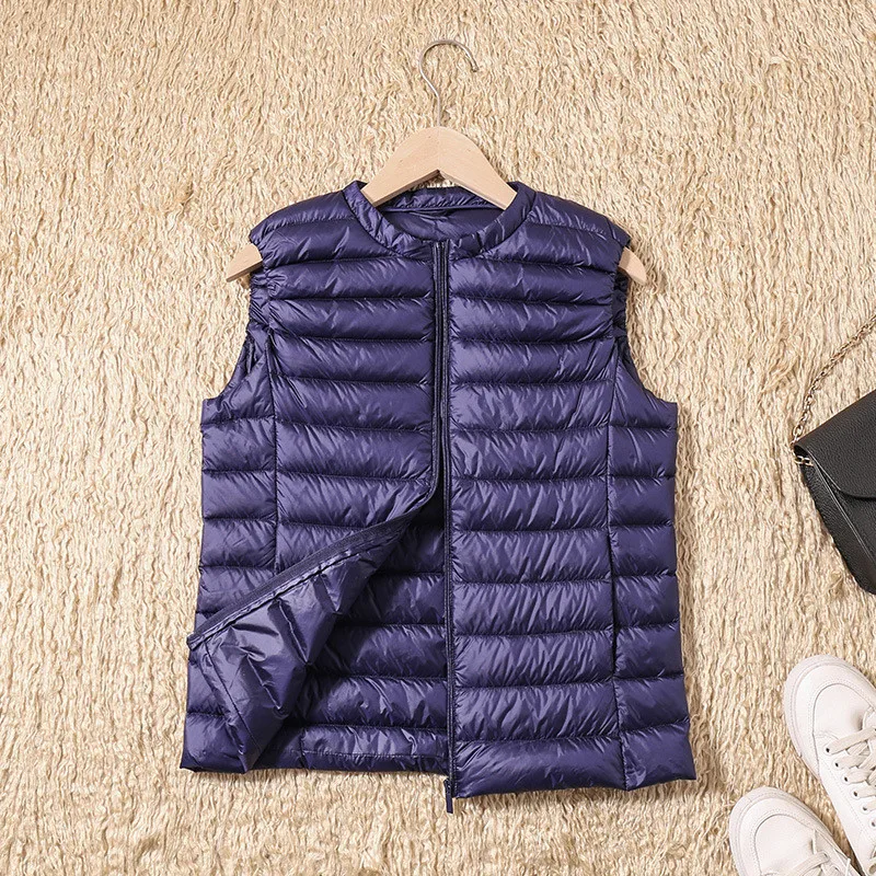 가을 겨울 초경량 화이트 덕다운 베스트 코트 여성 민소매 다운 조끼 재킷 여성용 짧은 따뜻한 푸퍼 탱크탑