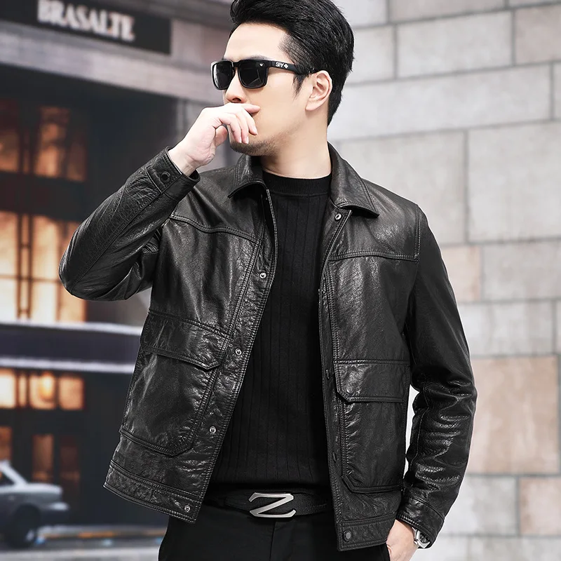 

Spring and autumn new genuine leather jacket men's first layer cowhide jacket men's fashion coat motorcycle leather jacket trend