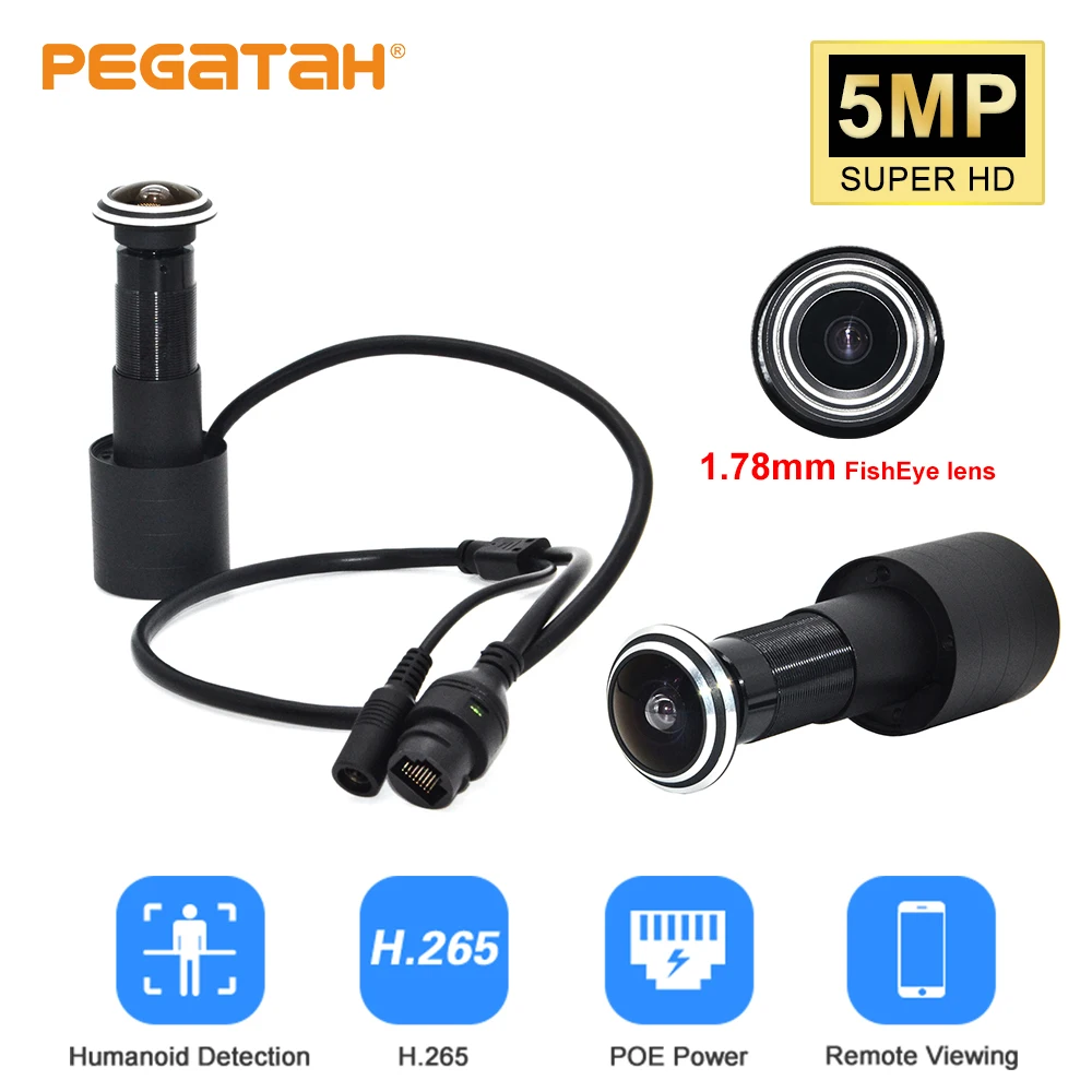 5MP Deur Oog IP POE Camera Mini Kijkgaatje Bewegingsdetectie Video-eye Viewer Draadloze Intercom Home Security Surveillance Gat cam