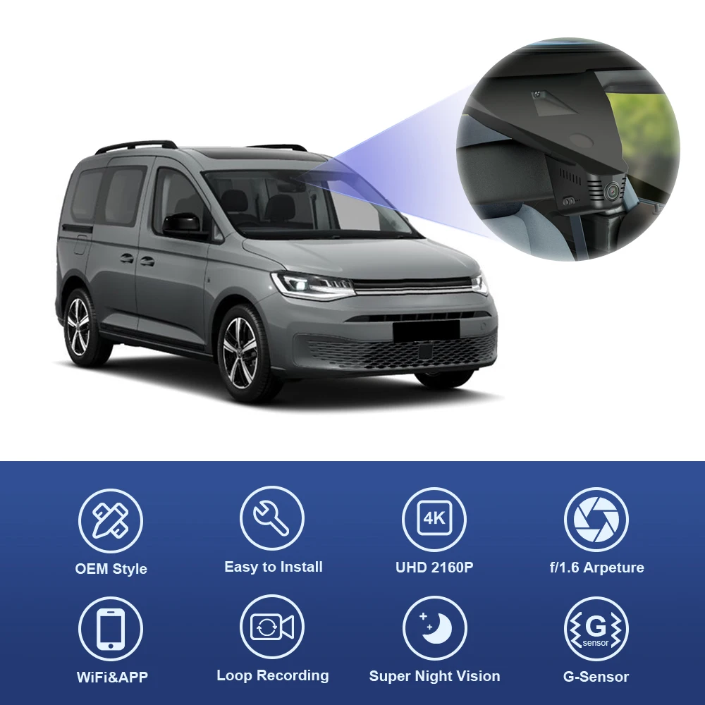 FITCAMX 4K Dashcam for Volkswagen VW Caddy 2021 - 2026, OEM Style Car DVR Camera with Night Vision, Easy to Install view 6