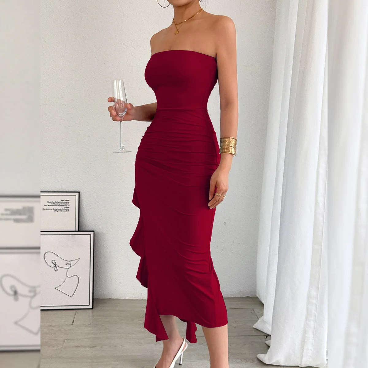 

Woman Clothing Dress New Spring Slim Fit Split Chest Wrap Hip Y2K Sexy Dress 2026 Wrap Ruched Clubwear Cocktail Backless Dress