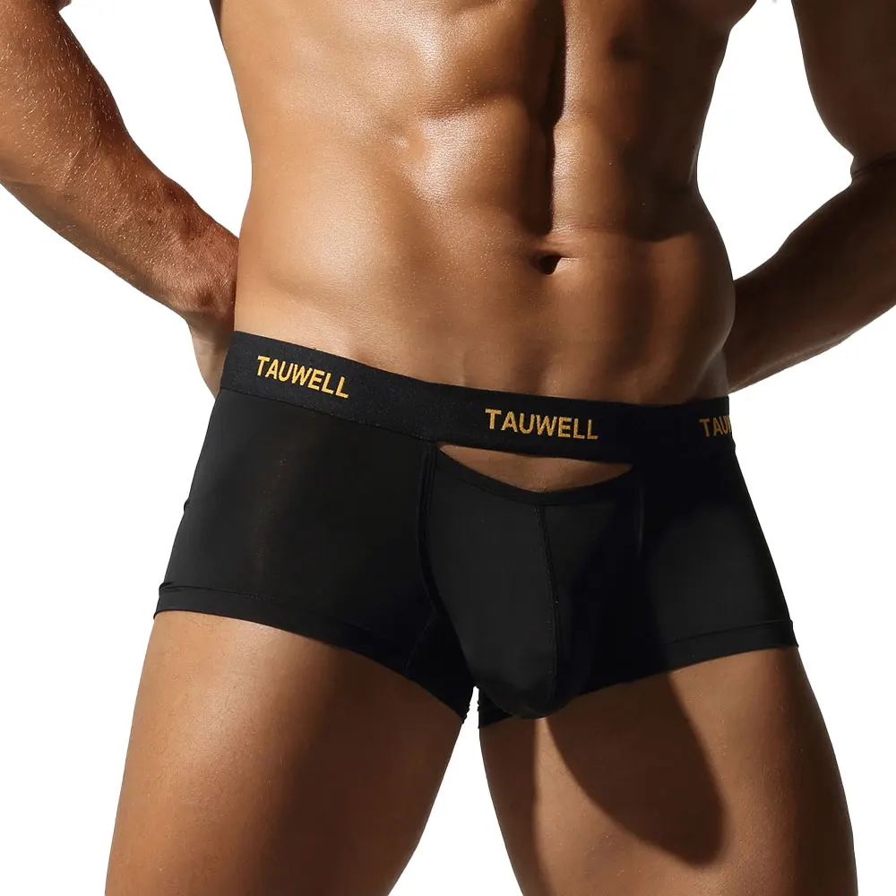 TAUWELL Men's Boxer Briefs Hollow Waistband with 3D Contoured Pouch Smooth Stretch Fabric Branded Elastic Waistband Sexy Athlet