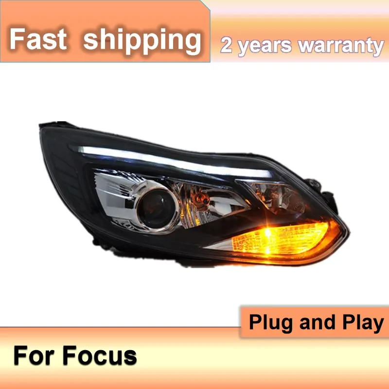 Car Accessories for Ford Focus Headlights Set 2015 2016 Focus ST Style Headlights LED DRL H7 Hid Option Angel Eye Bi Xenon Beam