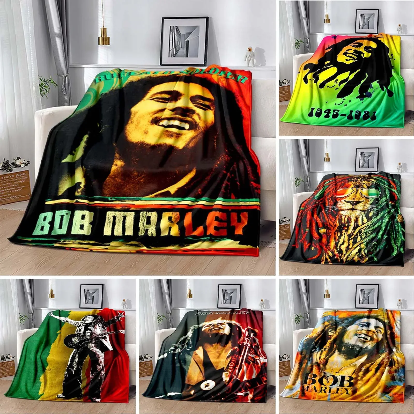 Reggae Singer Bob Marley Weed Print Blanket sofa Soft Adult Warm Throw Blanket Travel Throw Blanket fans warm gift