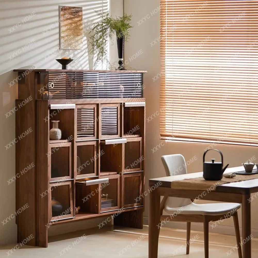 New Chinese wine cabinet black walnut simple display cabinet solid wood tea cabinet
