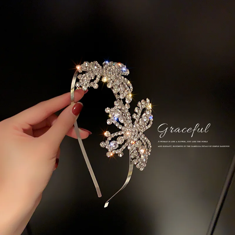 Gorgeous Wedding Birthday Party Jewelry Hair Accessories Classic Butterfly Full Diamond Crown Headwear Princess Palace Hair Hoop