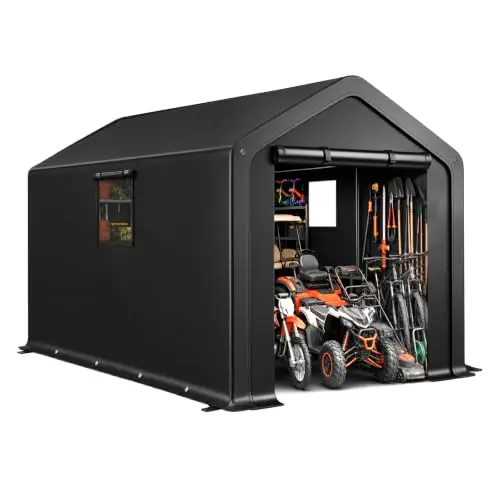 8x10 FT Outdoor Storage Shelter Shed, Heavy Duty Portable Garage with Roll-up Zipper Door, Waterproof and UV Resistent