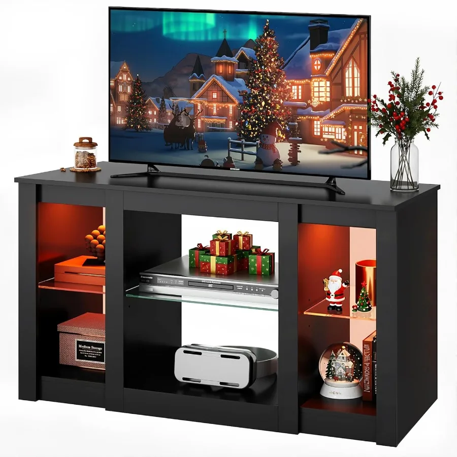 

Подставка под телевизор для 43-дюймового телевизора Современный развлекательный центр со светодиодной подсветкой Регулируемые стеклянные полки Прочная медиаконсоль для гостиной Ro