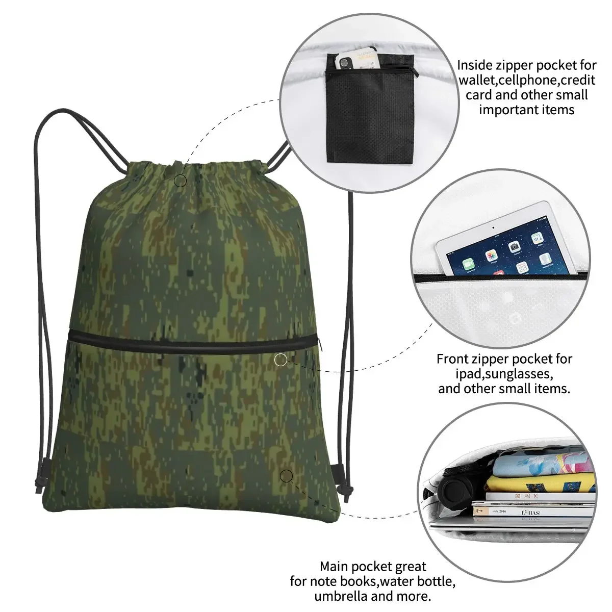 Mochilas de camuflaje de bosque ruso, bolsa con cordón multifunción, paquete de bolsillo, bolsas para libros para estudiantes escolares