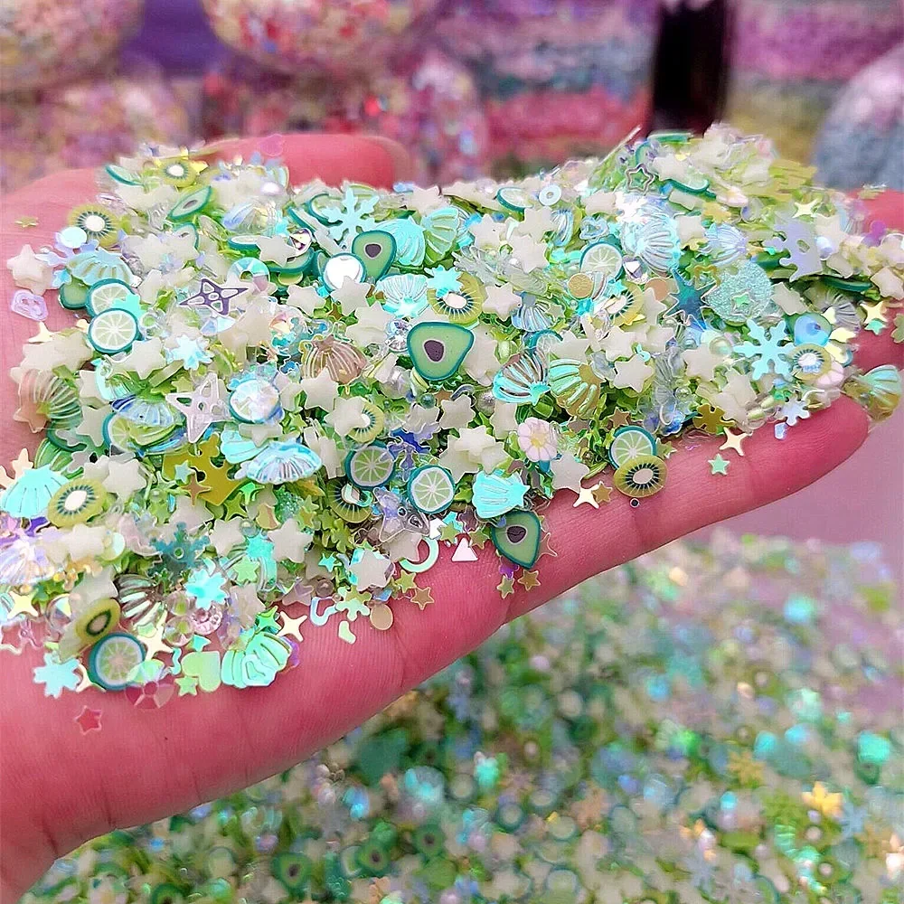 Mélange lumineux de paillettes étoiles et fleurs, perles en argile polymère, diamants pour l'artisanat, paillettes pour la décoration des ongles, accessoires DIY