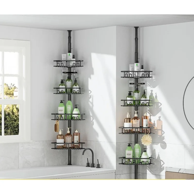 

Corner Shower Caddy Tension Pole-4Tier Adjustable Rustproof bathroom shower organizer-2024 New Adjustable Bathtub Shelves