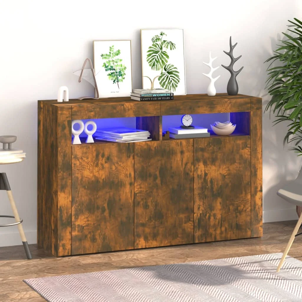 Sideboard mit LED-Beleuchtung Räuchereiche 115,5x30x75 cm,Esszimmer Küchenschrank Möbel Anrichte Beistelltisch Möbel