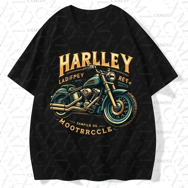 

Summer Rock Wind Locomotive Tide Brand Retro Harleys Short Sleeve Loose Cotton American Men's Crew Neck Short Sleeve T-Shirt