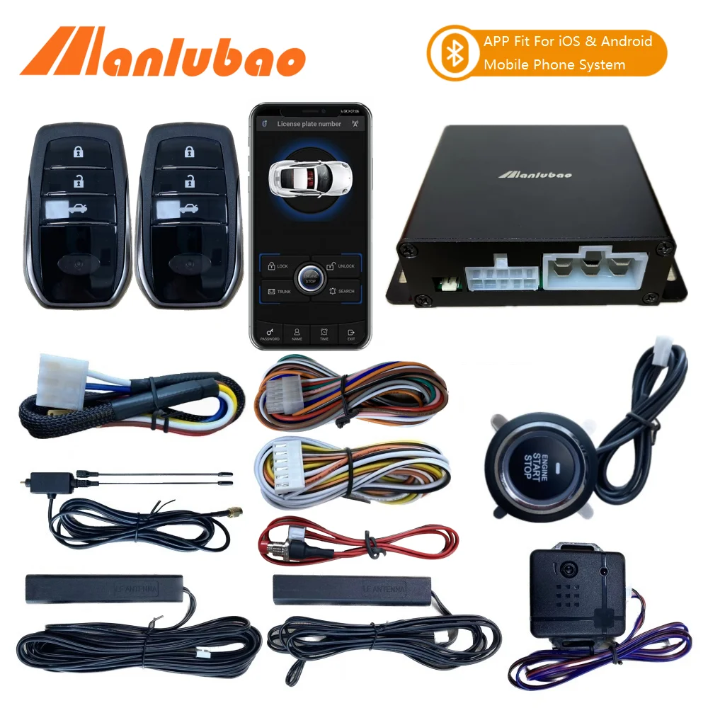 Manlubao Mobile App Control Universal 12V PKE Keyless Entry Push Button Start Car Alarm System Remote Start Stop Car Accessories