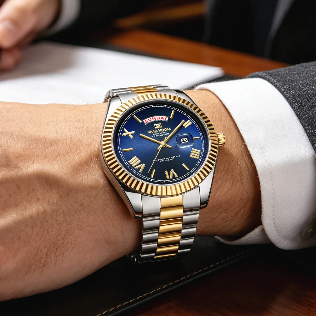 Business Men Watch 41mm Pilot Series Stainless Steel With Roman Scale Quartz Clock Suitable Travel Decoration Luxury Watches Men
