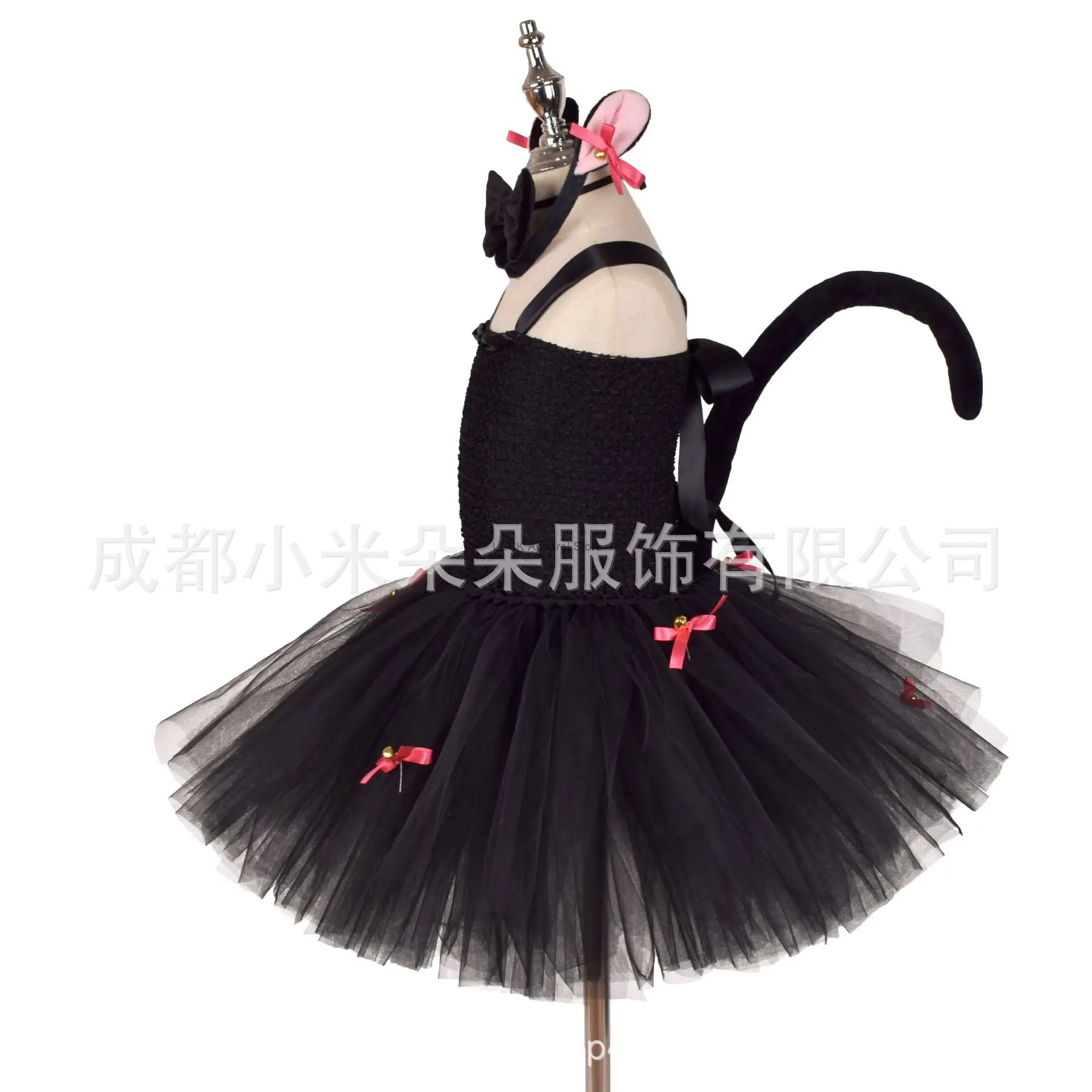 New Animal Dress Cat Bell Poncho Dress International Children's Day Costume Girl Black Dresses Performance Dress Tutu Dress