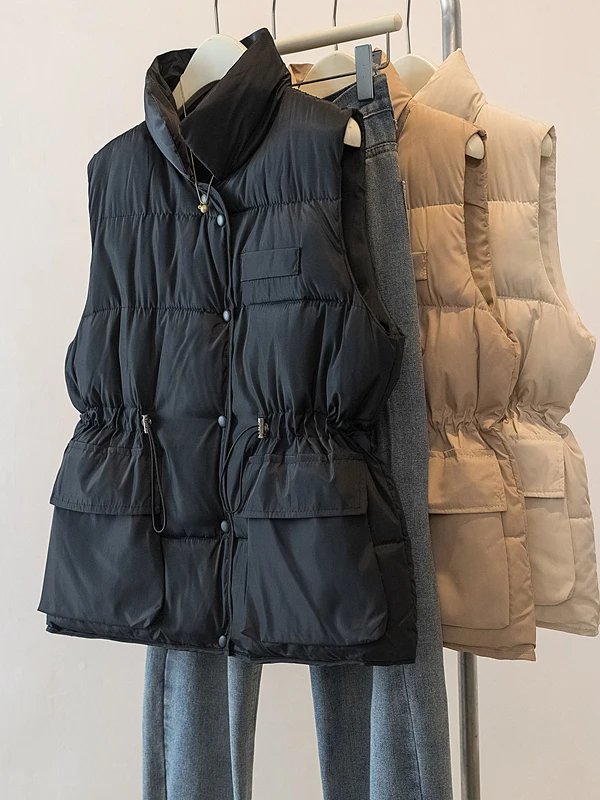 Women's down Cotton Vest Slimming Sli New 2025 Faion Autumn Winter Stand Collar Waist Cinched Versatile oulder Jaet