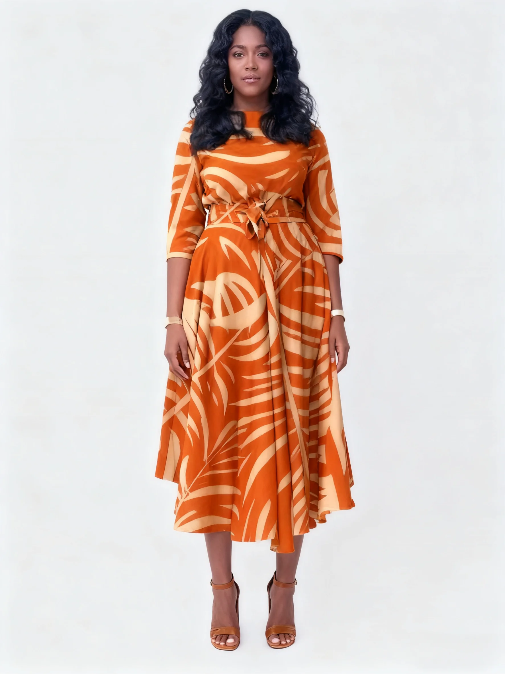 Women's Plus Size Elegant Long Dress with 34 Sleeves