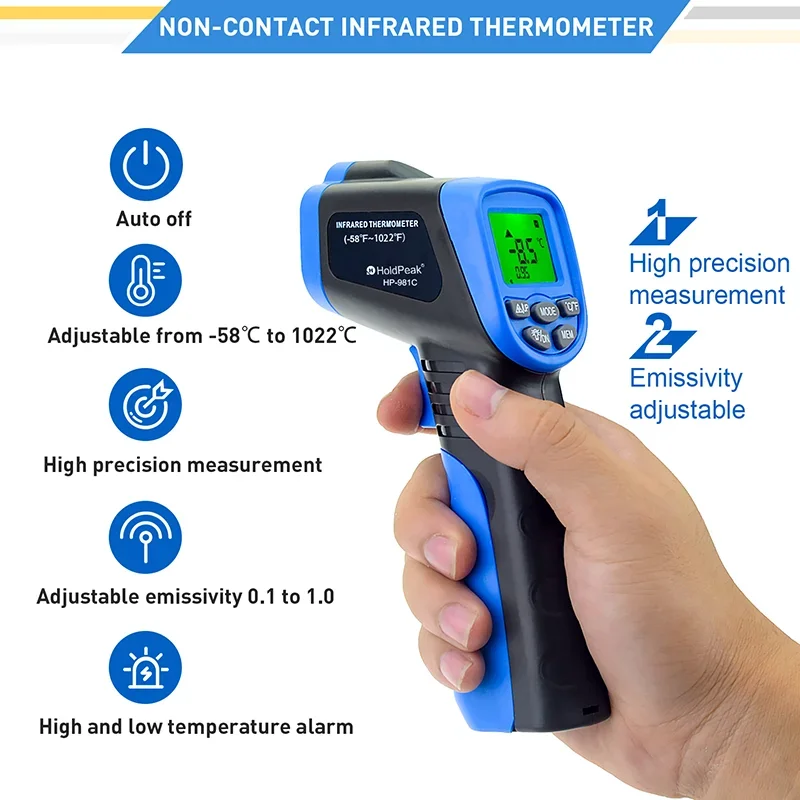 

HOLDPEAK Digital IR Thermometer -30~550 Celsius Non-Contact Laser Infrared Tester Temperature Gun Pyrometer with LCD Backlight