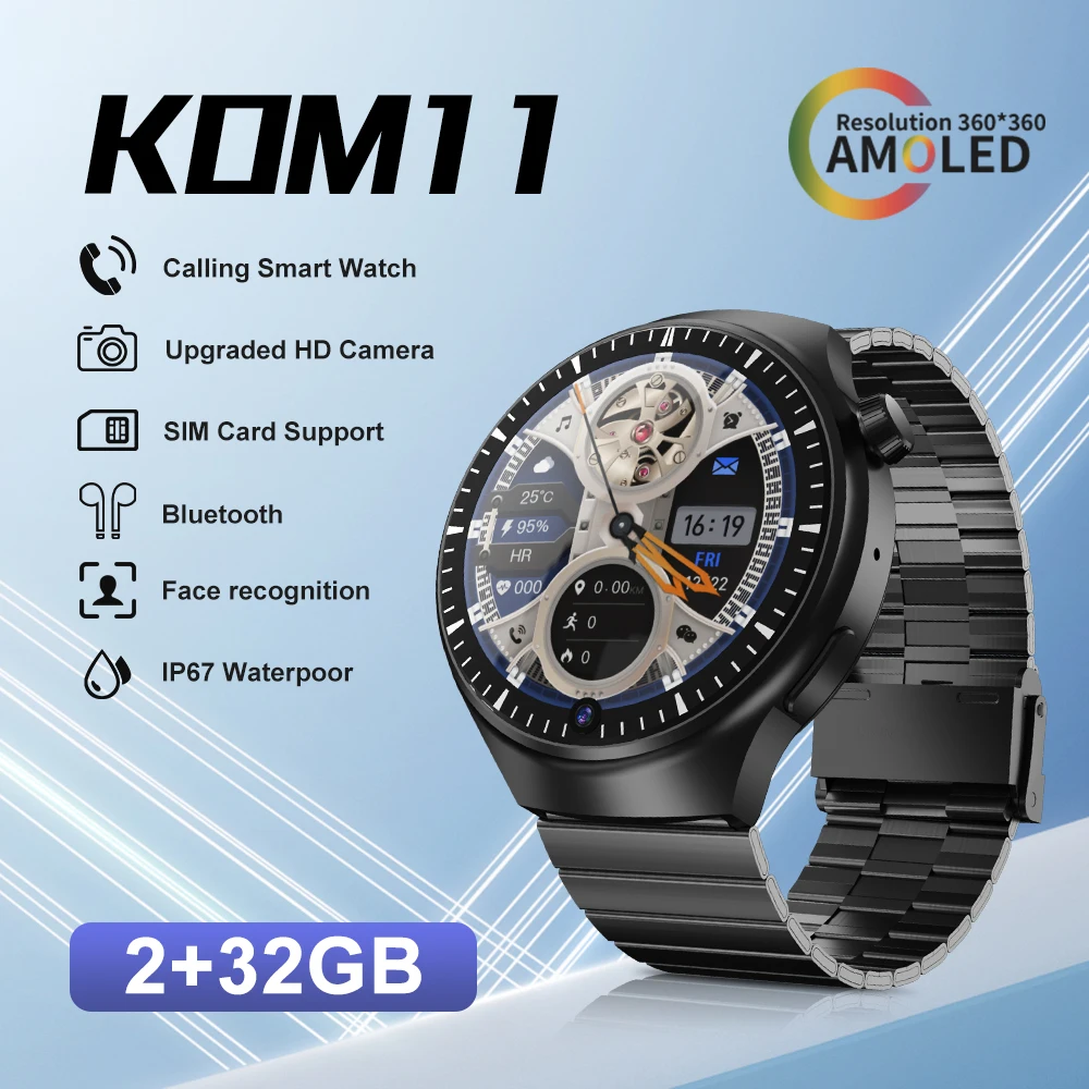 

SERVO KOM11 4G LTE Network Smartwatch Phone for Men Android GPS SIM Card 2GB+32GB 1.62" Round Screen Sport Fitness Smart Watch