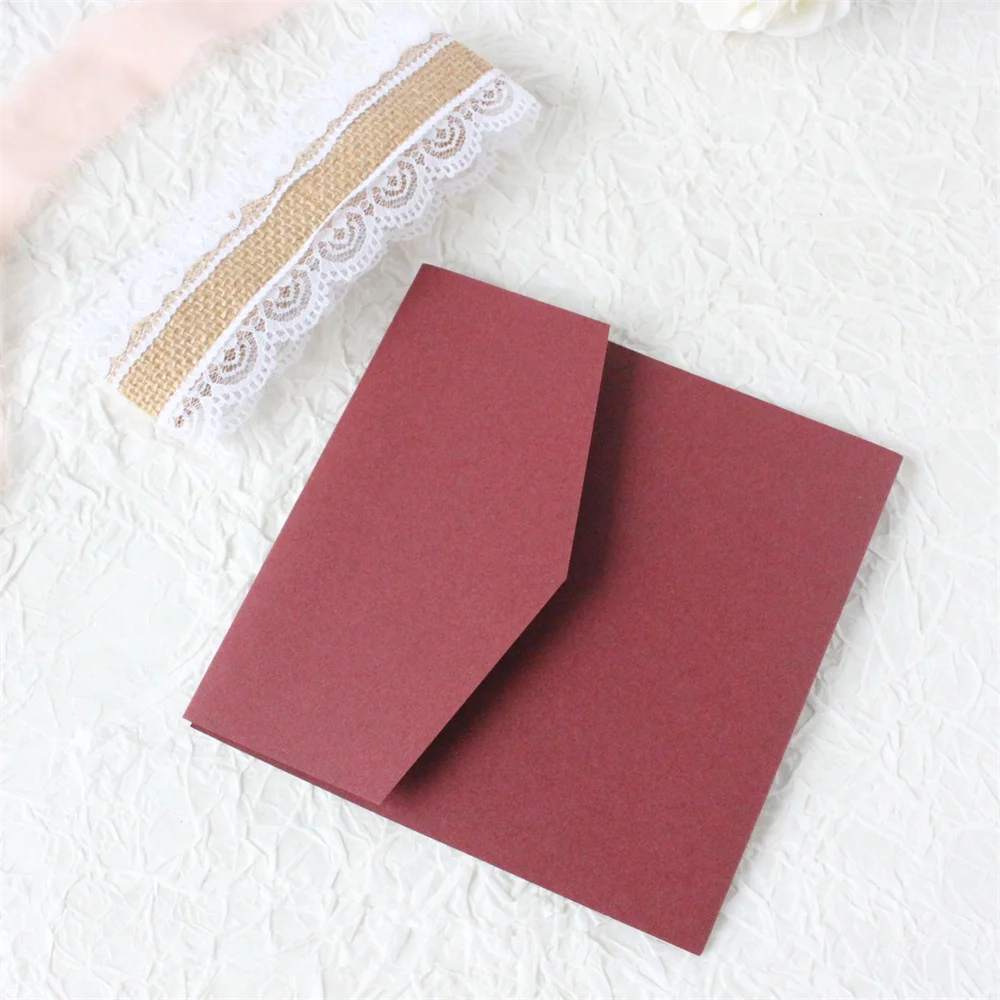 Country Lace Wedding Invitation Set Burgundy DIY Weeding Card Personalzied Text Printing 250gsm Paper Multi Colors