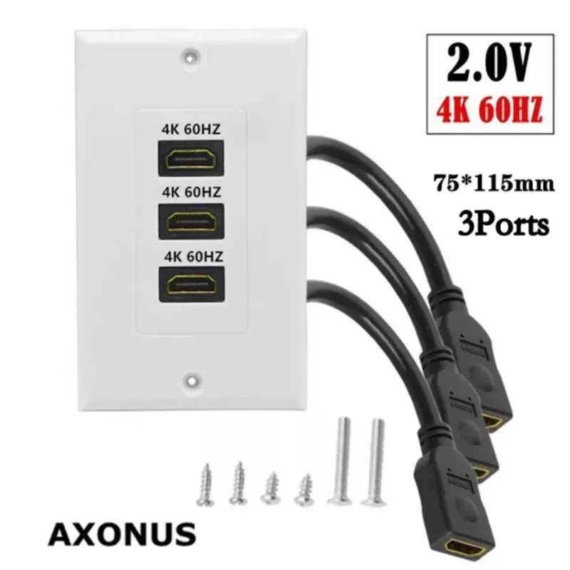 3-Port 4K2.0 Version 60Hz HDMI Compatible High-Definition Panel Wall Plug Solderless Extension Female To Female Adapter Cable