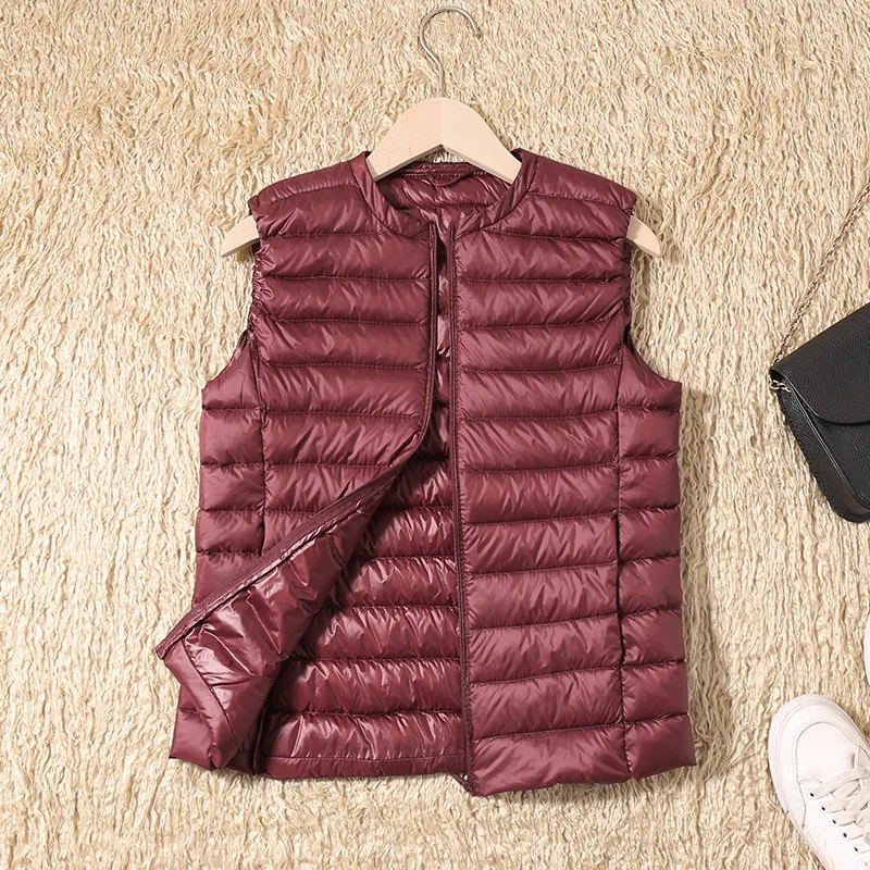 가을 겨울 초경량 화이트 덕다운 베스트 코트 여성 민소매 다운 조끼 재킷 여성용 짧은 따뜻한 푸퍼 탱크탑