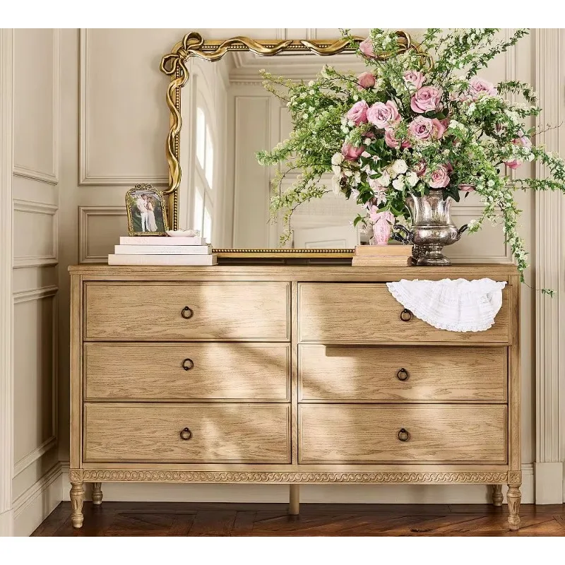 Solid wood six drawer cabinet, living room display cabinet, independent storage cabinet