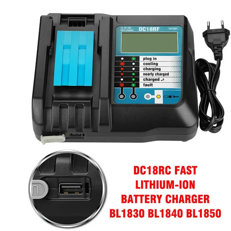 DC18RC DC18RF ładowarka do Makita 14.4V 18V akumulator litowo-jonowy BL1830 BL1840 BL1850 BL1860 BL1430 BL1440 z wentylatorem chłodzącym