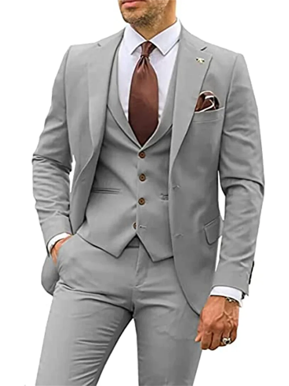 3 Pieces Lansboter Men Suit Set Slim Notched Lapel Business Casual Wedding Party Groom Tuxedos Blazer Vest With Pants