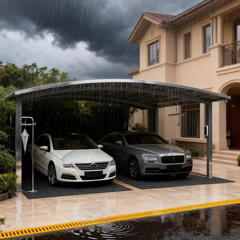 Luxury Modern Aluminum Carport Powder Coated Frame Waterproof Snowproof Durable Double Space Outdoor 2 Car Parking Shelter