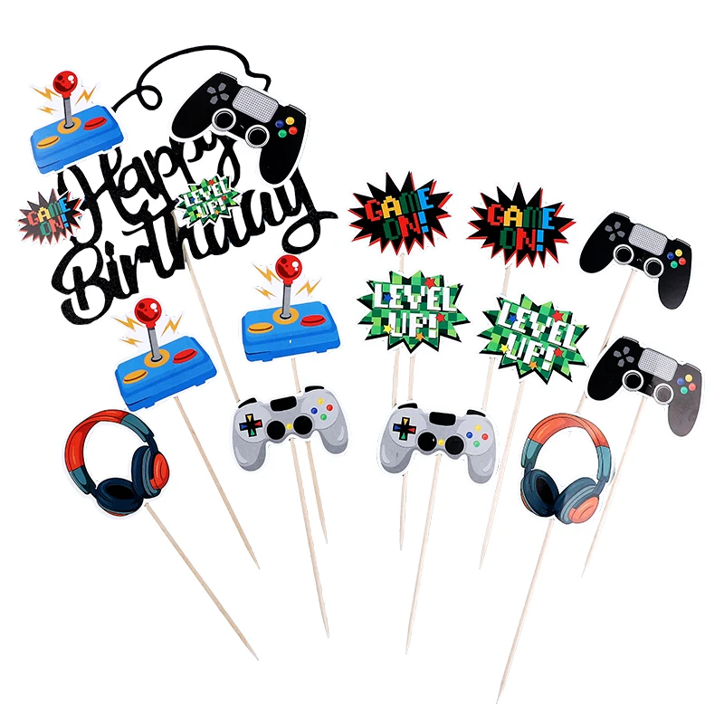 13Pcs Game Console Theme Happy Birthday Party Cake Decoration-Birthday Party Decorating Supplies for Game Fans, Kids and Men