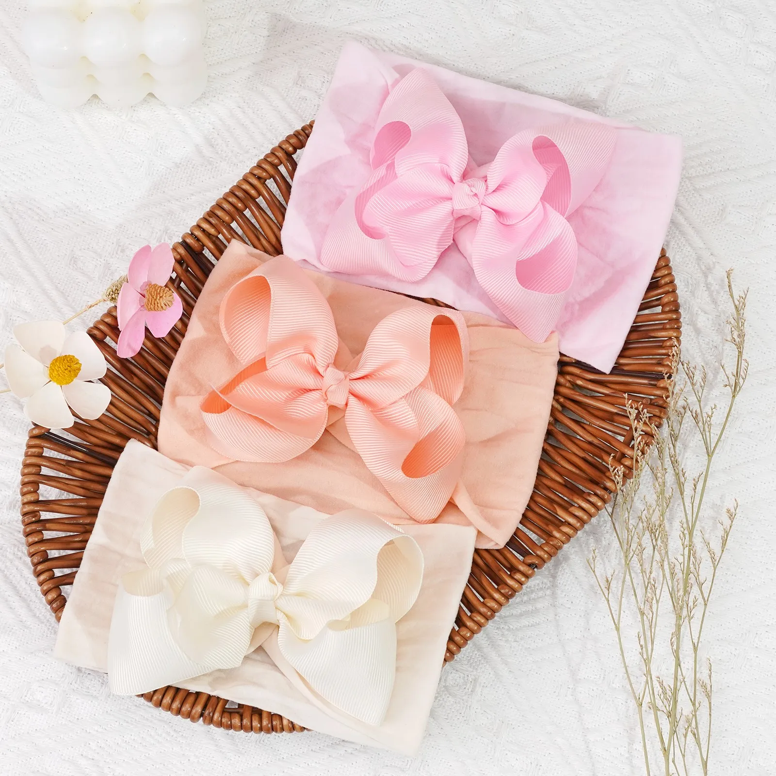 20 Colors Baby Nylon Knotted Headbands Girls Big 4.5 Inches Hair Bows Head Wraps Newborn Infants Toddlers Hairbands