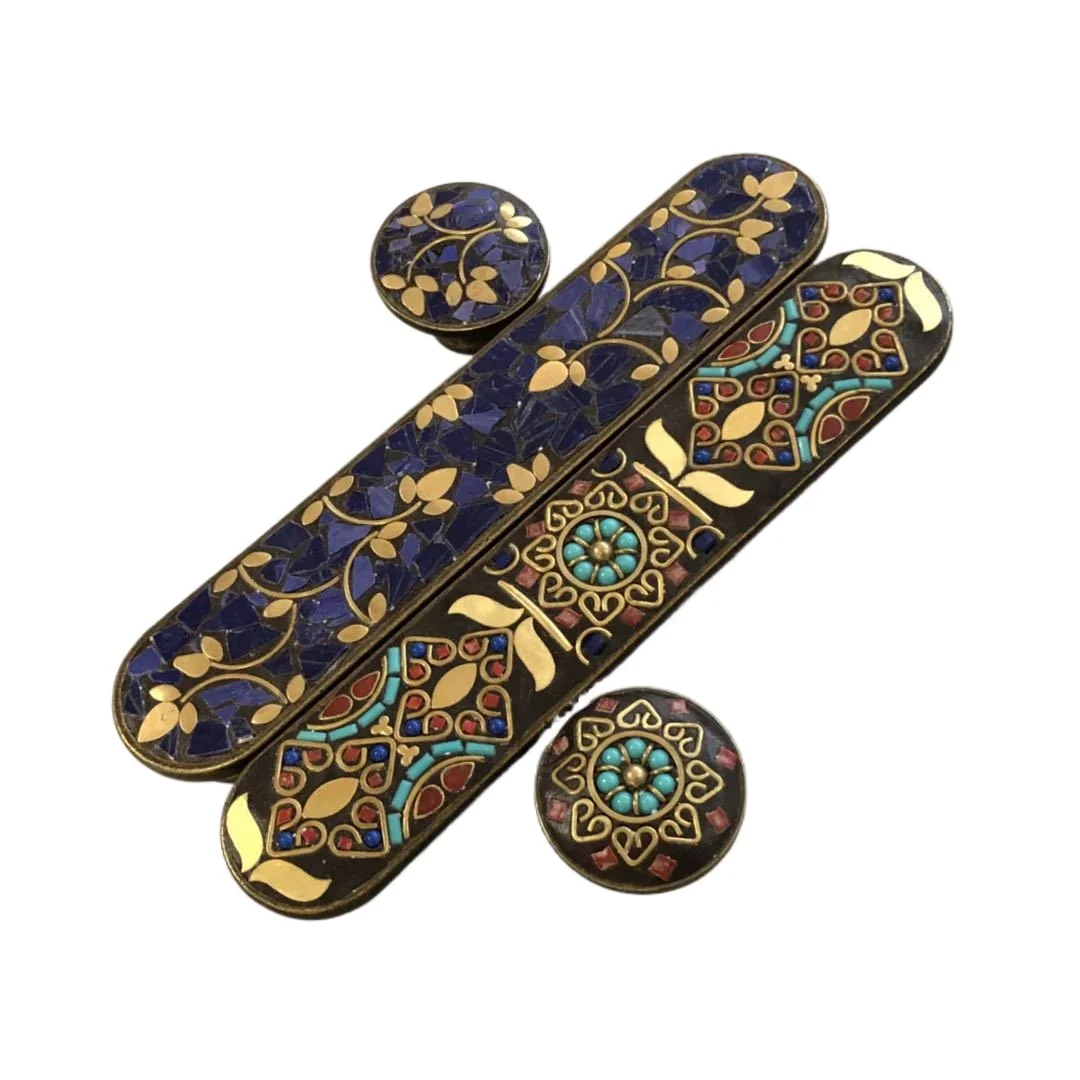 North American Retro Nepalese Ethnic Alloy Art Handles for Cabinets Drawers Home Decor Brass ethnic style
