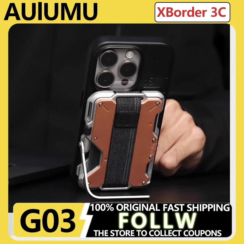 

Aulumu G03 Магнитный кошелек из натуральной кожи/углеродного волокна: универсальный держатель для карт 6-в-1, подставка, ручка, открывалка для бутылок, RFID-экран