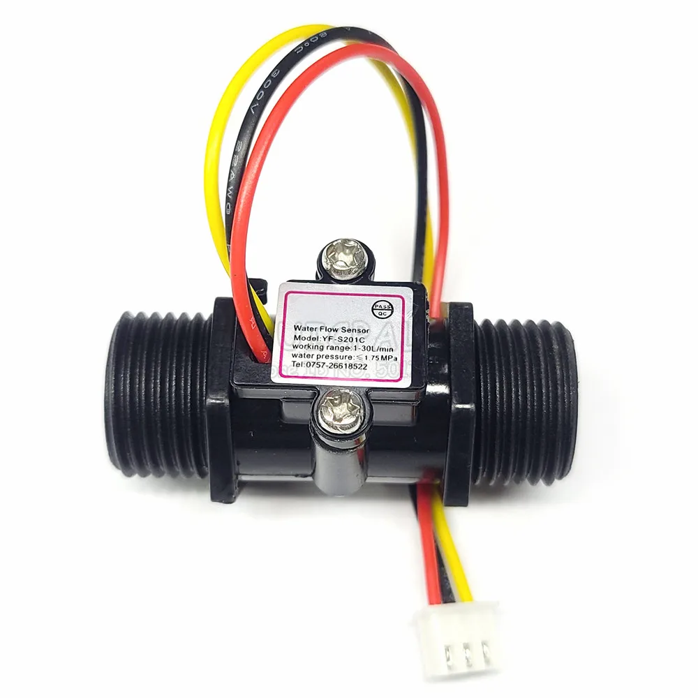 YF-201C Water Flow Sensor Transparent Black Turbine Flowmeter 4-Point Flow Sensor 1-30L\MIN ±10%